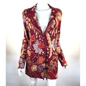 Peruvian Connection Baby Alpaca Wool Cardigan Women M EUC Long‎ Sleeve Floral